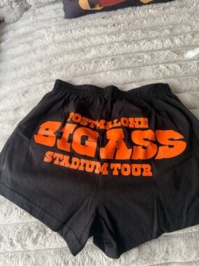 Post Malone 'BIG ASS Stadium Tour' Black Shorts with Orange Print